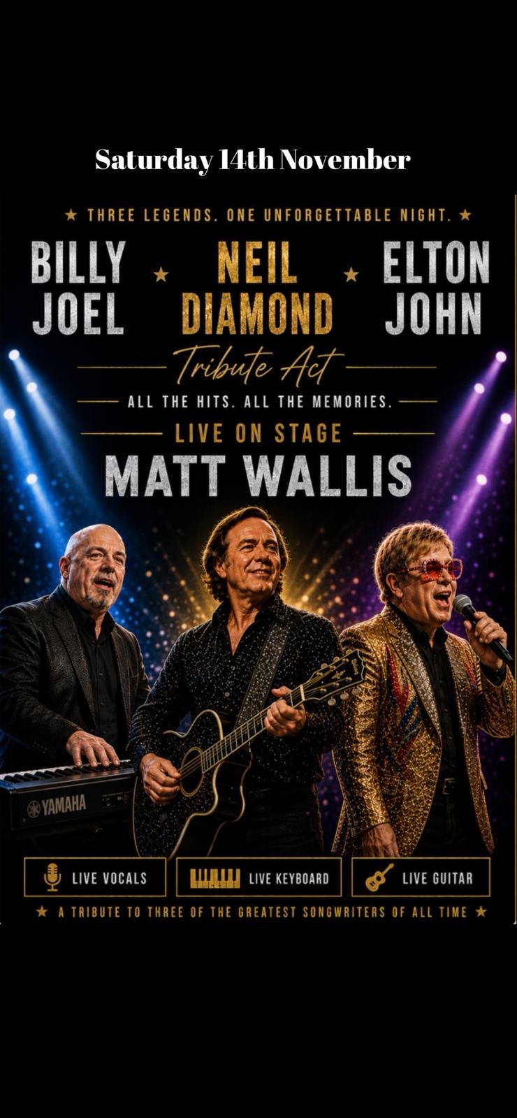Billy Joe Neil Diamond and Elton John tribute at Hythe & District Club, 14/11/2026