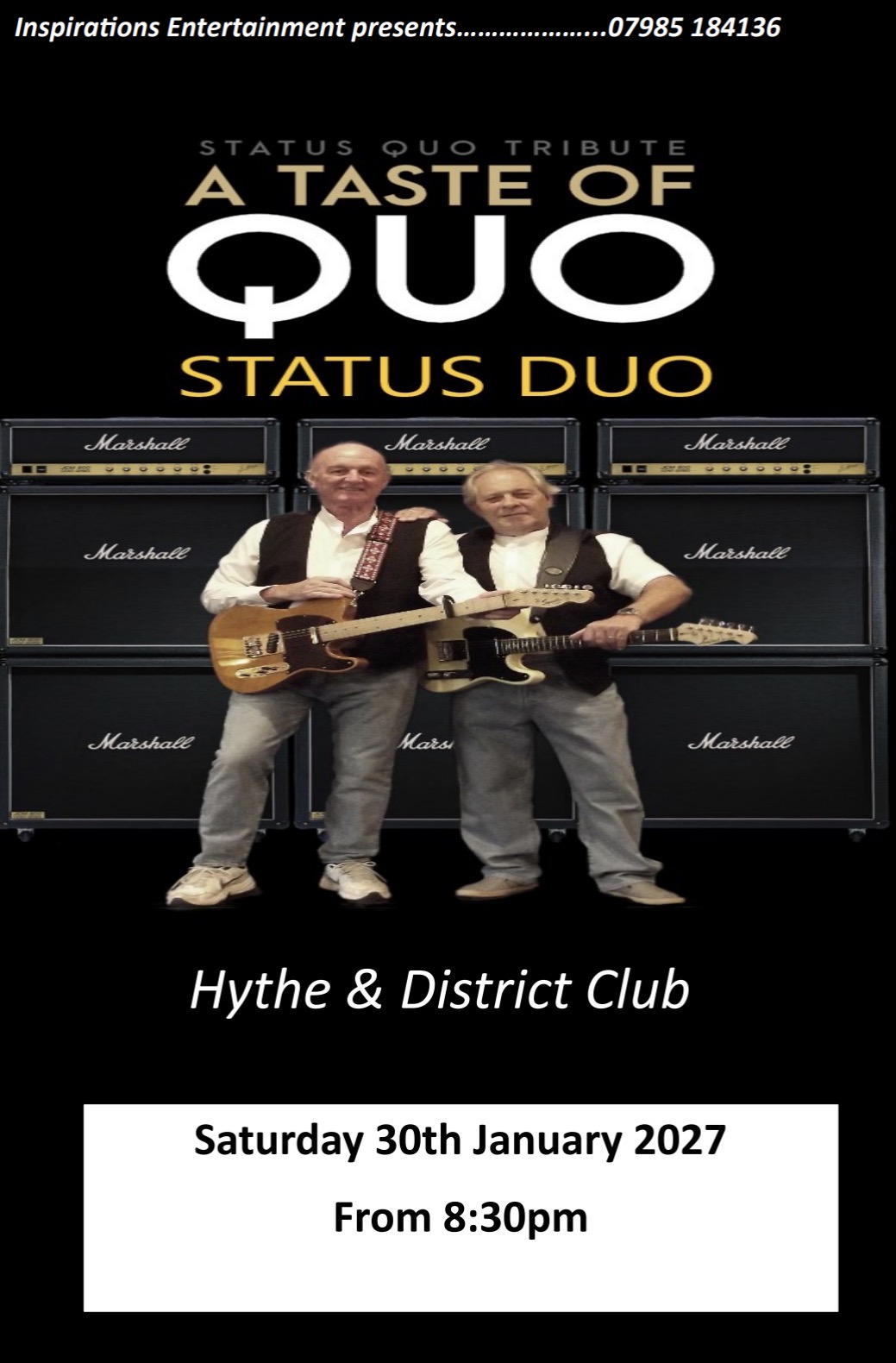 Status quo tribute at Hythe & District Club, 30/01/2027